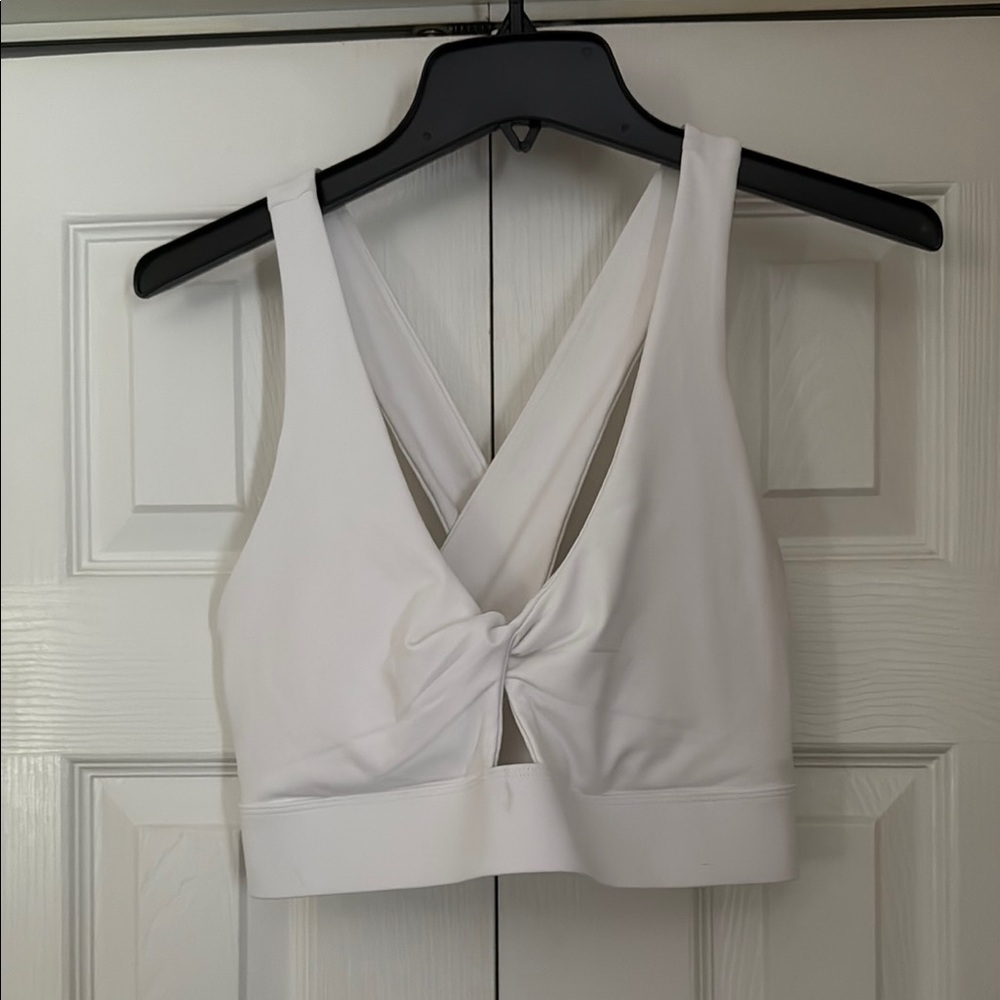 Fabletics White Twist-Front Sports Bra